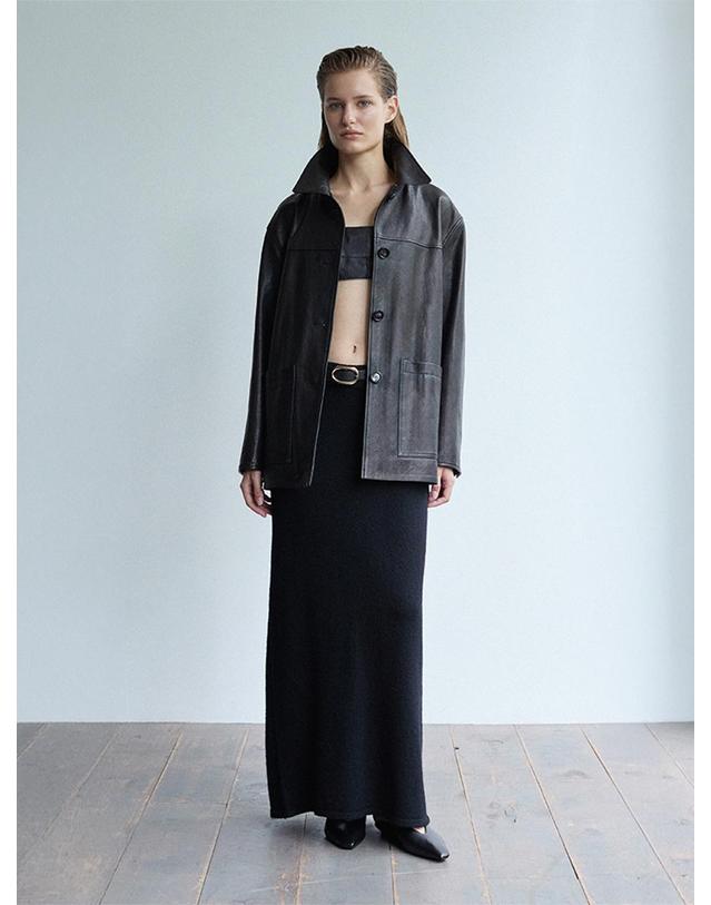 베르데마르 Italy Vegetable Lambskin Car Coat_Black 착용컷