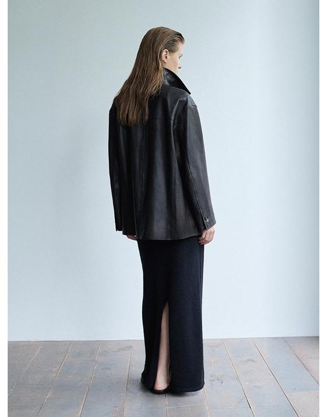 베르데마르 Italy Vegetable Lambskin Car Coat_Black 착용컷