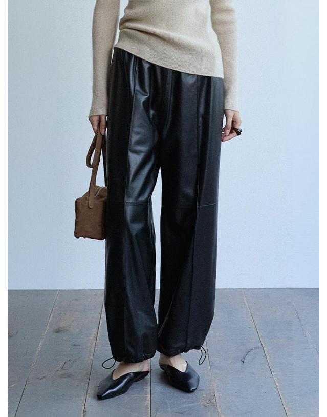 베르데마르 Lambskin Drawstring Wide Pants 착용컷
