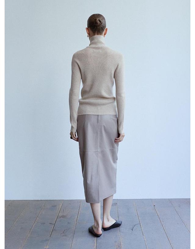 베르데마르 Lambskin Straight midi Skirt_Mist Taupe 착용컷