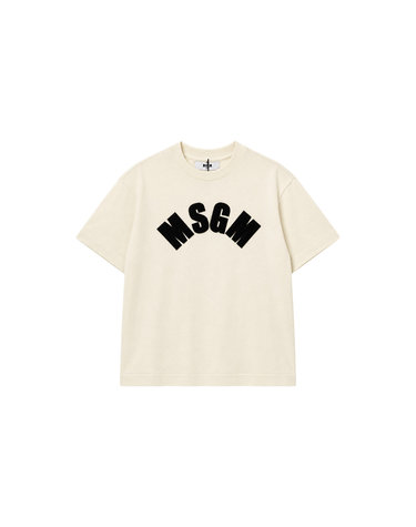 키즈 로고 패치 반팔 티셔츠 크림/블랙 F6MSJGTH096 01305