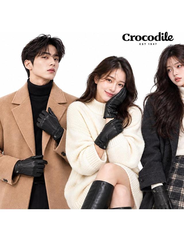 크로커다일 [장갑선물]크로커다일 남/여 스마트폰 터치 양 가죽 고급 장갑 케이스증정 착용컷