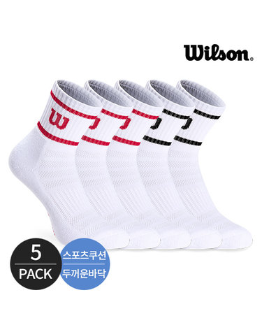 윌슨 여성 스포츠 쿠션 발등메쉬 투 컬러라인 중목양말 5P_MX