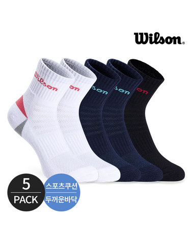 윌슨 여성 스포츠 쿠션 발등메쉬 힐포인트 중목양말 5P_MX