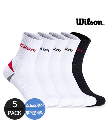 윌슨 남성 스포츠 쿠션 발등메쉬 힐포인트 중목양말 5P_MX
