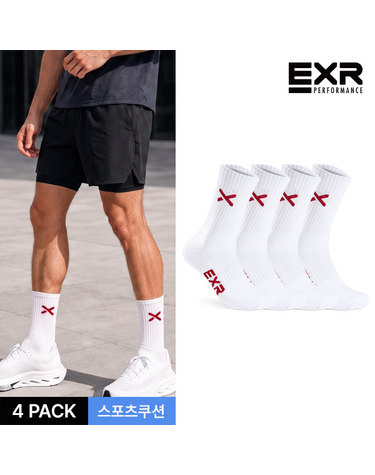 EXR 남성 스포츠 쿠션 베이직 스탠다드 장목양말 4P_WHRD