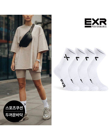 EXR 여성 스포츠 쿠션 베이직 스탠다드 장목양말 4P_WHBK