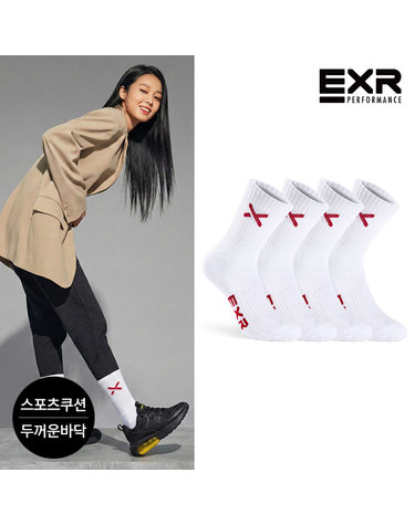 EXR 여성 스포츠 쿠션 베이직 스탠다드 장목양말 4P_WHRD