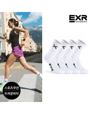 EXR 여성 스포츠 쿠션 베이직 스탠다드 장목양말 4P_WHGR