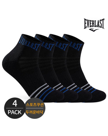 에버라스트 남성 스포츠 쿠션 배색컬러 라인 발목양말 4P_BK