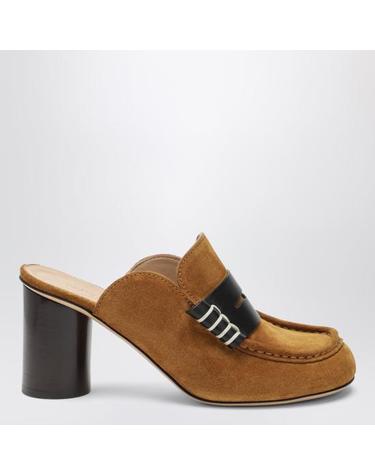 [해외직구] 26FW JW앤더슨 박스 스티치 스웨이드 힐 로퍼 뮬 MU0022LA0413 Brown