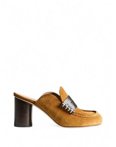 [해외직구] 26FW JW앤더슨 박스 스티치 스웨이드 힐 로퍼 뮬 MU0022LA0413 269 BROWN