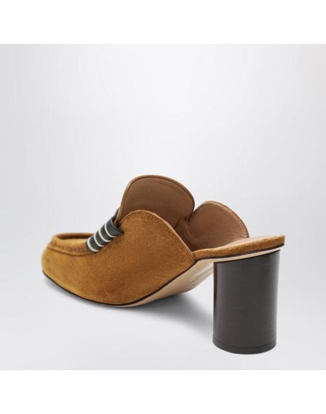 제이더블유앤더슨 [해외직구] 26FW JW앤더슨 박스 스티치 스웨이드 힐 로퍼 뮬 MU0022LA0413 Brown 착용컷