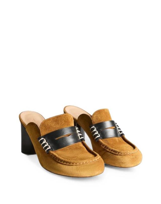 제이더블유앤더슨 [해외직구] 26FW JW앤더슨 박스 스티치 스웨이드 힐 로퍼 뮬 MU0022LA0413 269 BROWN 착용컷