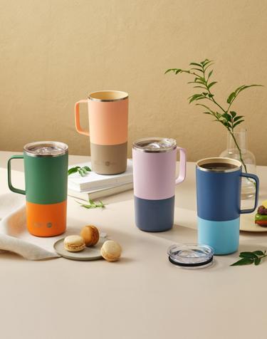 캐나다 아소부 스텐 보온보냉 타워 머그컵 파스텔 600ml (내부 세라믹 코팅)