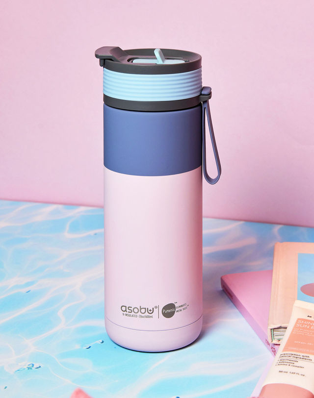 아소부 캐나다 아소부 세라믹코팅 스텐 보온보냉 손잡이 빨대 텀블러 아스펜 파스텔 600ml 착용컷