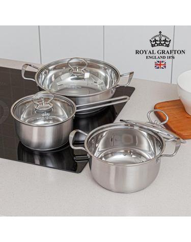 [로얄그래프톤] 아네트 IH 인덕션 스텐냄비 3종세트 (편수 18cm+양수 20cm+전골 26cm)