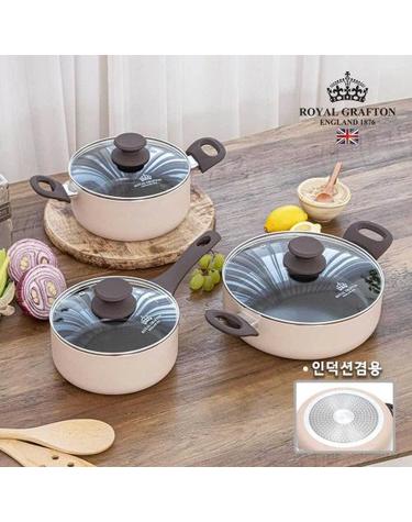 [로얄그래프톤] 크레마 IH 세라믹냄비 3종세트 (편수18+양수20+전골24)