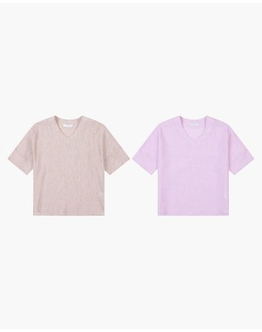S/S 린넨 혼방 루즈핏 브이넥 반팔 티셔츠 [UFF2-WCN211N]