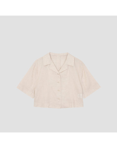 백 카라 슬릿 하프 슬리브 크롭 셔츠 (원피스 세트) [UFJWSH27AN-LINEN]