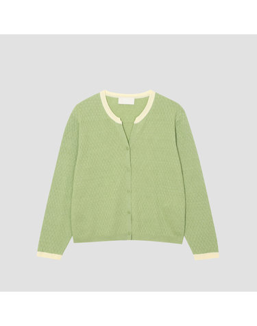 린넨 혼방 크루넥 오픈 배색 니트 가디건 [UFJKCA255N-GREEN]