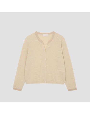 린넨 혼방 크루넥 오픈 배색 니트 가디건 [UFJKCA255N-LIGHT BEIGE]