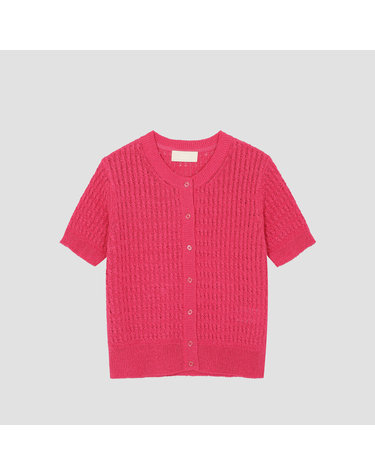 페이퍼사 혼방 크루넥 케이블 니트 가디건 [UFJKCA258N-PINK]