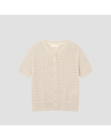 페이퍼사 혼방 크루넥 케이블 니트 가디건 [UFJKCA258N-LIGHT BEIGE]