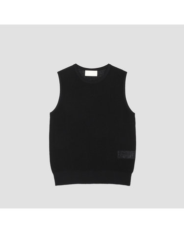 린넨 혼방 크루넥 니트 슬리브리스 탑 [UFJKSN240N-BLACK]