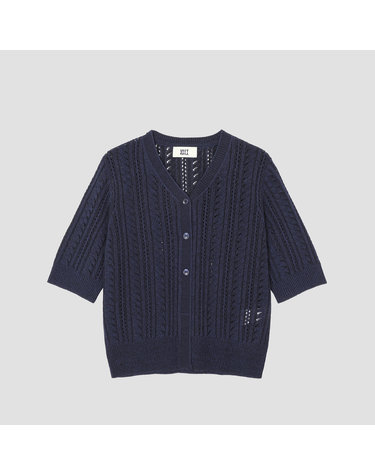 린넨 혼방 브이넥 케이블 니트 [UFJKVN220N-NAVY]
