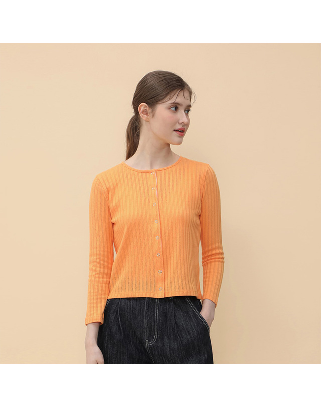 유닛 코튼 블렌드 크루넥 스냅 가디건 [UFJDCA25YN-ORANGE] 착용컷