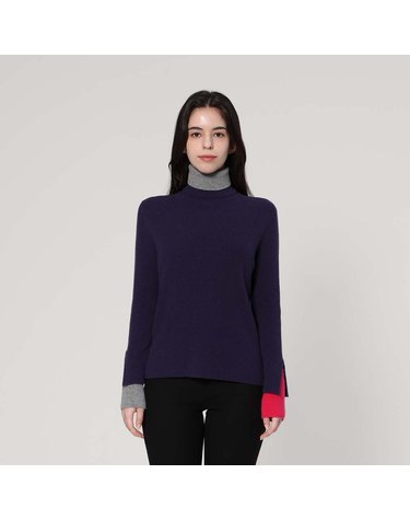 배색 포인트 터틀넥 풀오버 (UFJKTN44GN-PURPLE)