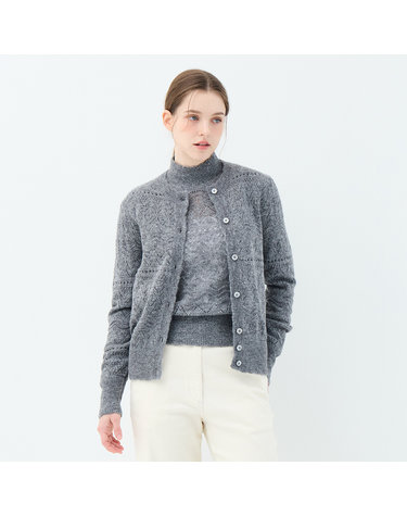 벌룬 소매 플루메리아 크로셰 가디건 (UFKKCA358N-GREY)