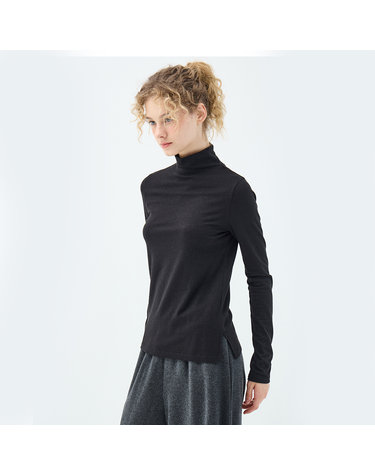 펀칭 골지조직 베르가못 하이넥 티셔츠 (UFKDTN34BN-BLACK)