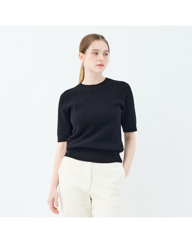 캐시미어 케이블 반팔 지니아 크루넥 풀오버 (UFKKCN310C-BLACK)