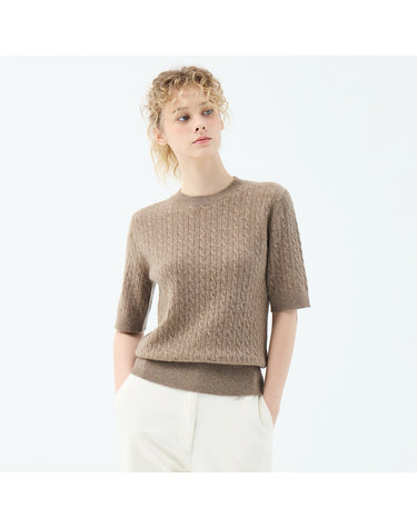캐시미어 케이블 반팔 지니아 크루넥 풀오버 (UFKKCN310C-L/BROWN)