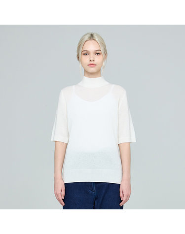 캐시미어 반팔 소매 란타나 모크넥 풀오버 (UFKKMN330C-WHITE)