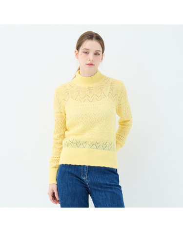 크로셰 포인트 퍼프 소매 플루메리아 모크넥 풀오버 (UFKKMN332N-YELLOW)