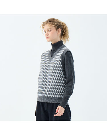 모헤어 블렌드 아가일 락스퍼 베스트 (UFKKVE469N-GREY)