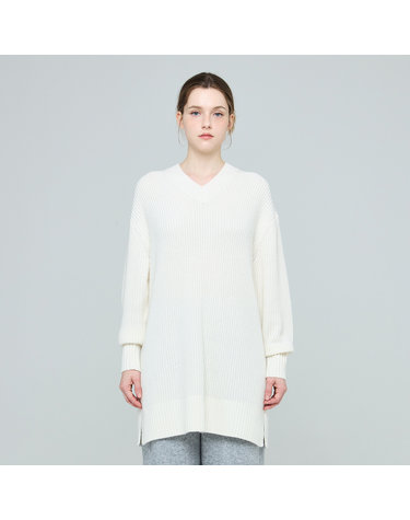 캐시미어 블렌드 긴기장 글로리오사 브이넥 니트 풀오버 (UFKKVN421N-WHITE)