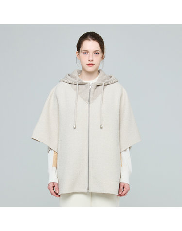 알파카 블렌드 니트 후드 판초형 세이지 코트 (UFKWCO46JN-L/BEIGE)