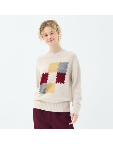 라쿤 블렌드 퍼즐 모티브 크루넥 벨리스 풀오버 (UFKKCN41FN-L/BEIGE)