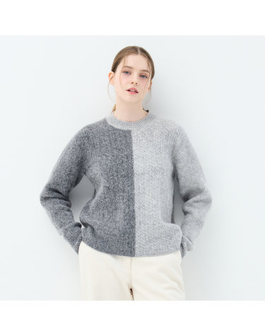 알파카 블렌드 크루넥 컬러링 케이블 스노우베리 풀오버 (UFKKCN419N-GREY)