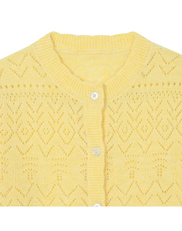 유닛 벌룬 소매 플루메리아 크로셰 가디건 (UFKKCA358N-YELLOW) 착용컷