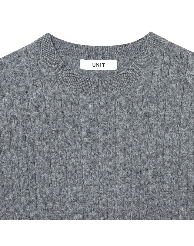 유닛 캐시미어 케이블 반팔 지니아 크루넥 풀오버 (UFKKCN310C-M/GREY) 착용컷