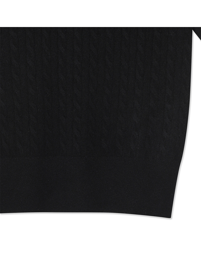 유닛 캐시미어 케이블 반팔 지니아 크루넥 풀오버 (UFKKCN310C-BLACK) 착용컷