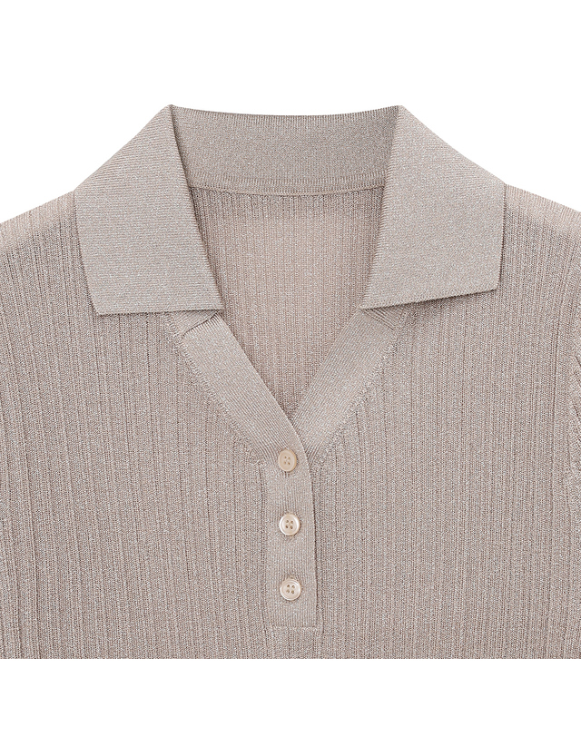 유닛 글리터 오픈 카라 페리윙클 폴로넥 풀오버 (UFKKPN320N-L/BEIGE) 착용컷