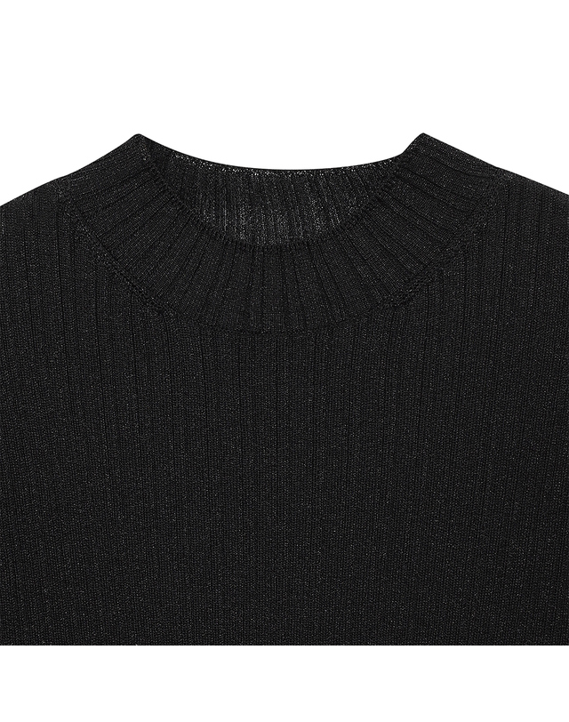 유닛 글리터 베이직 반팔 스카비오사 모크넥 풀오버 (UFKKMN331N-BLACK) 착용컷