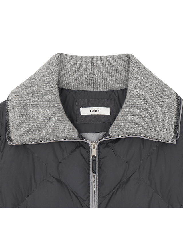 유닛 롱 길이 니트 칼라 야로우 다운 재킷 (UFKWJA4A6T-GREY) 착용컷