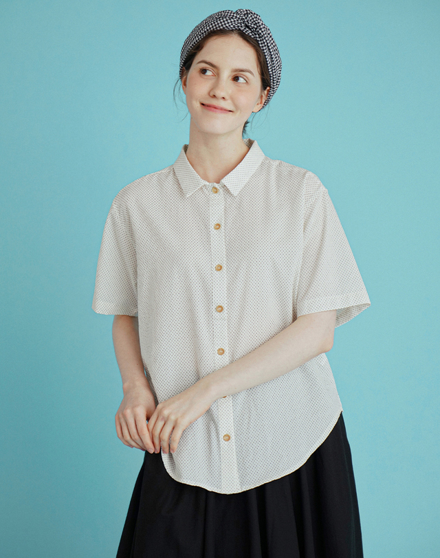 루즈 셔츠 4부 (도트) 블랙 232302OBK